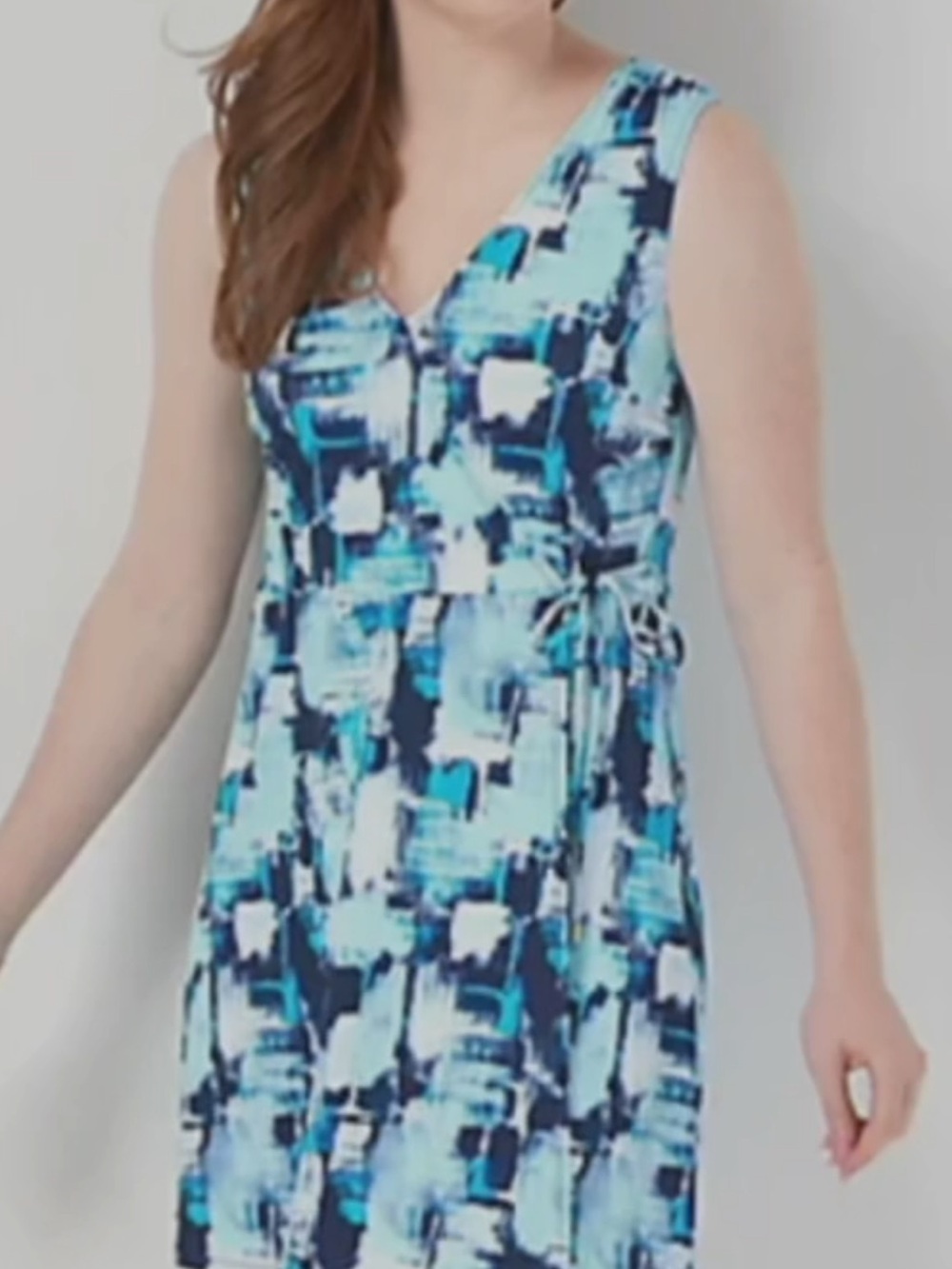 Ambernoon II Mint & Navy Abstract Swim Dress, size 28W